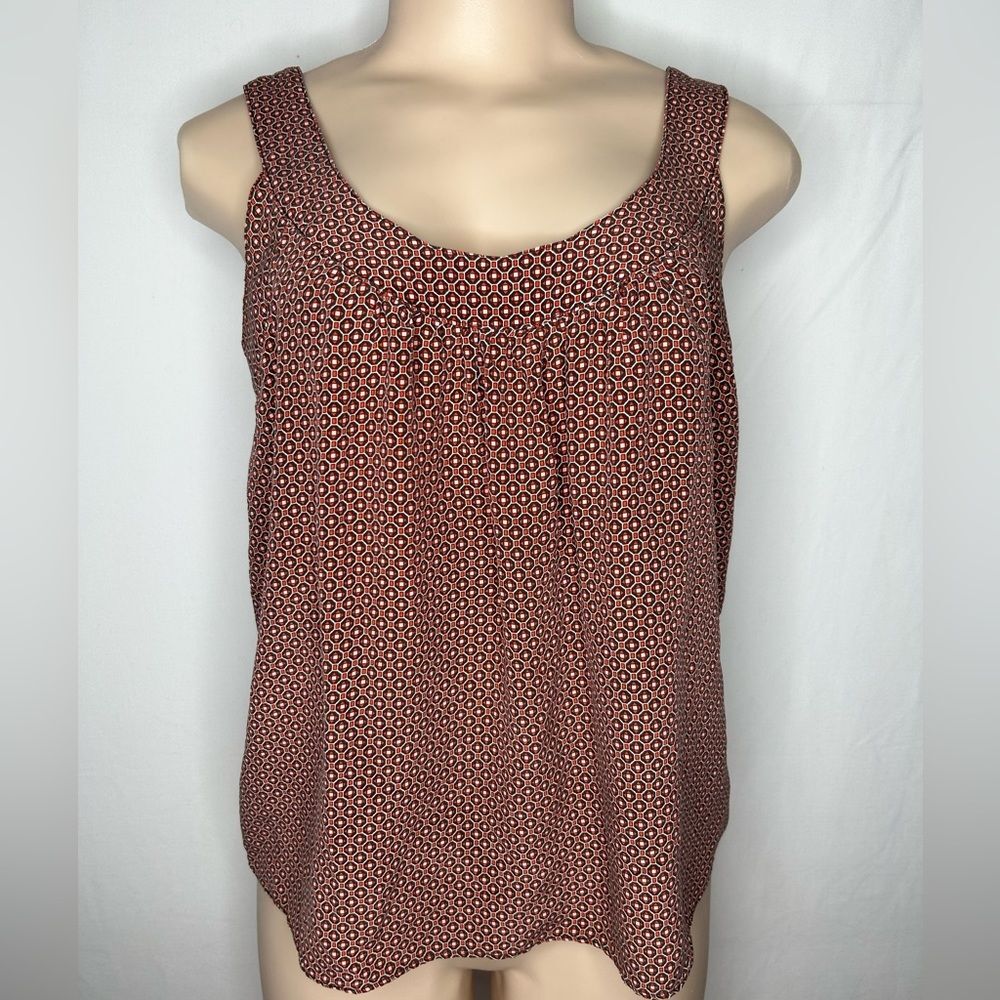 Banana Republic Women’s 100% Silk Tank Top Career Geometric Brown White Size S